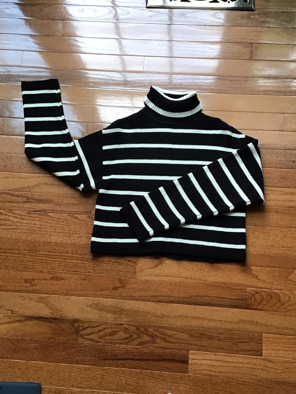 Zara Black and White Striped Turtleneck Sweater